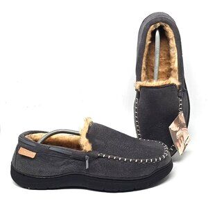 Zigzagger Moccasin Gray Faux Suede Faux Fur Lining Slippers Men's Size 11